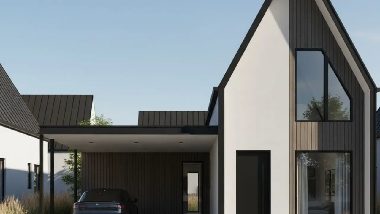 Ilustrasi Rumah Minimalis Gunungan Depan (Sumber: Gemini AI)