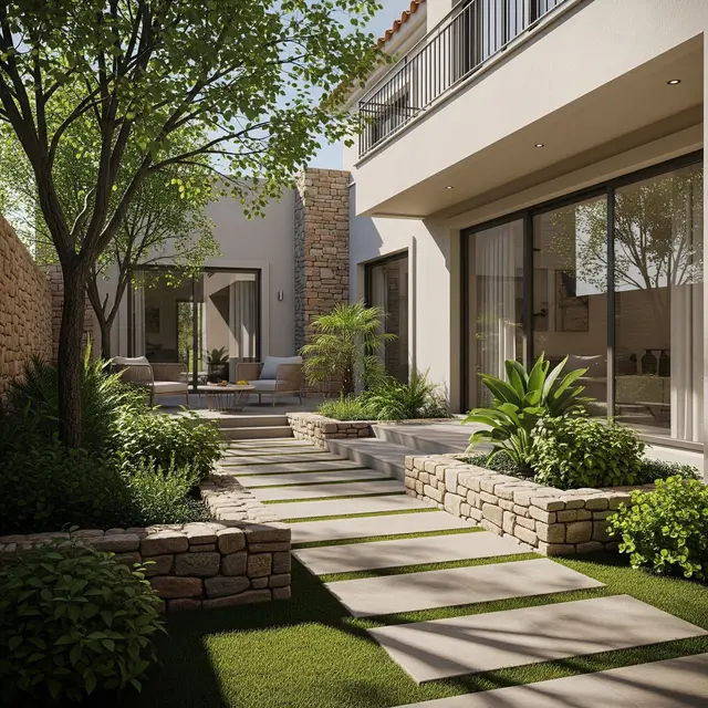 Taman Mediterania untuk Rumah Modern yang Elegan dan Menenangkan (AI Generated)