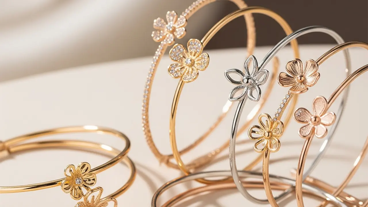 Model Gelang Bangle Tipis dengan Aksen Bunga