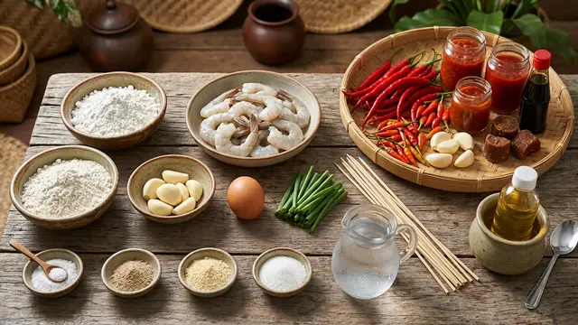Ilustrasi resep sempol udang dengan bumbu pedas manis
