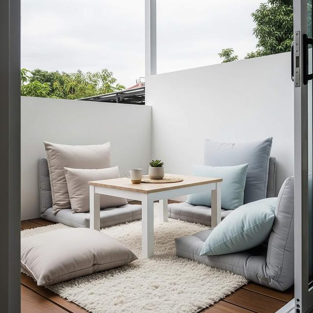 Teras Kecil dengan Meja Kopi Mini