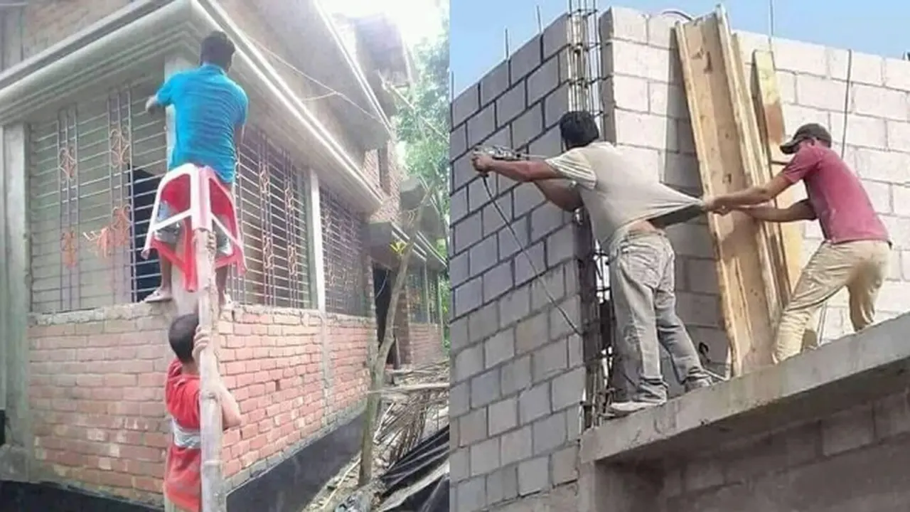 6 Potret Kerja Sama Dua Kuli Bangunan saat Bekerja Ini Keren, Bukti Totalitas