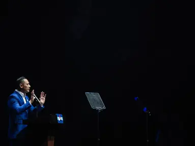 Ketum Partai Demokrat Agus Harimurti Yudhoyono saat pidato kebangsaan dalam Rapimnas Partai Demokrat di JCC, Jakarta, Jumat (16/9/2022). Dalam pidatonya, AHY menyebut Demokrat sedang intens dengan 2 partai dan Demokrat tengah intens membangun komunikasi dengan 2 partai yang juga memiliki semangat dan energi perubahan untuk Indonesia yang lebih baik. (Liputan6.com/Faizal Fanani)