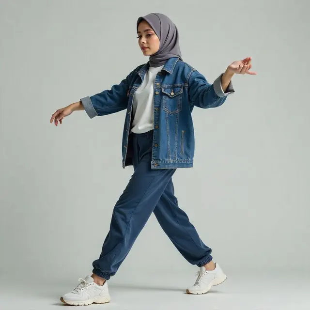 Jaket Jeans Long Denim dengan Celana Jogger