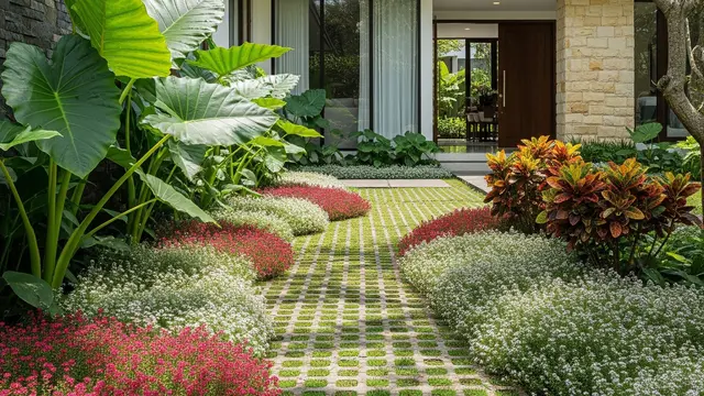 Ide Taman Paving Block dan Tanaman Groundcover Berbunga