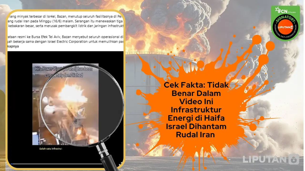Tangkapan layar klaim video infrastruktur energi di Kota Haifa Israel dihantam rudal Iran
