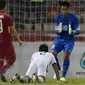 5. Kurniawan Kartika Ajie akan menjadi pilihan utama di bawah mistar gawang Timnas Indonesia U-22. Pemain Persiba Balikpapan ini tampil impresif sepanjang babak penyisihan grup. (Bola.com/Vitalis Yogi Trisna)