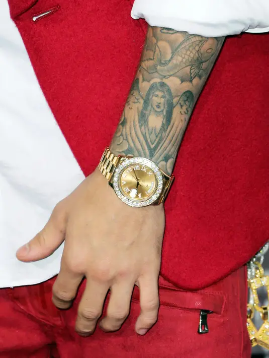 Tato dengan wajah Selena Gomez tersebut masih terlihat pada 10 Juli lalu saat Justin dan Hailey berada di New York City. (David Livingston-Getty Images - USWeekly)