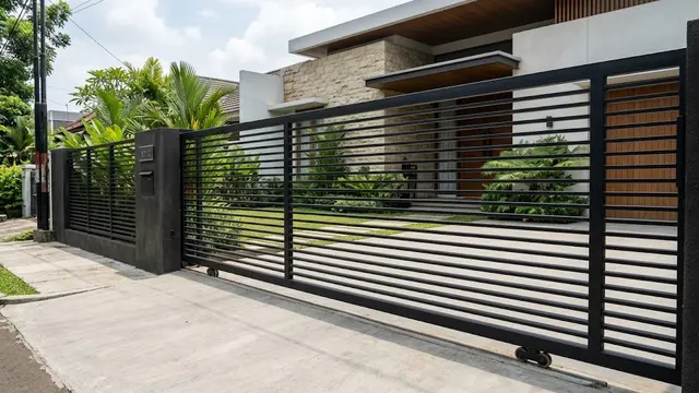 Pagar Dorong Minimalis dengan Bilah Horizontal