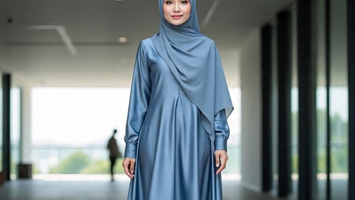 7 Model Dress Panjang Longgar Kombinasi Satin Muslim, Pilihan OOTD yang Nyaman dan Anggun