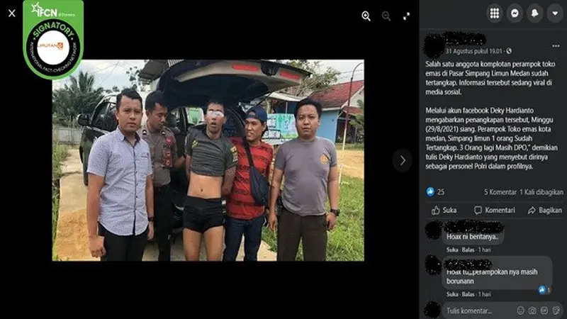 Gambar Tangkapan Layar Foto yang Diklaim Seorang Perampok Toko emas di Pasar Simpang Limun Medan (sumber: Facebook).