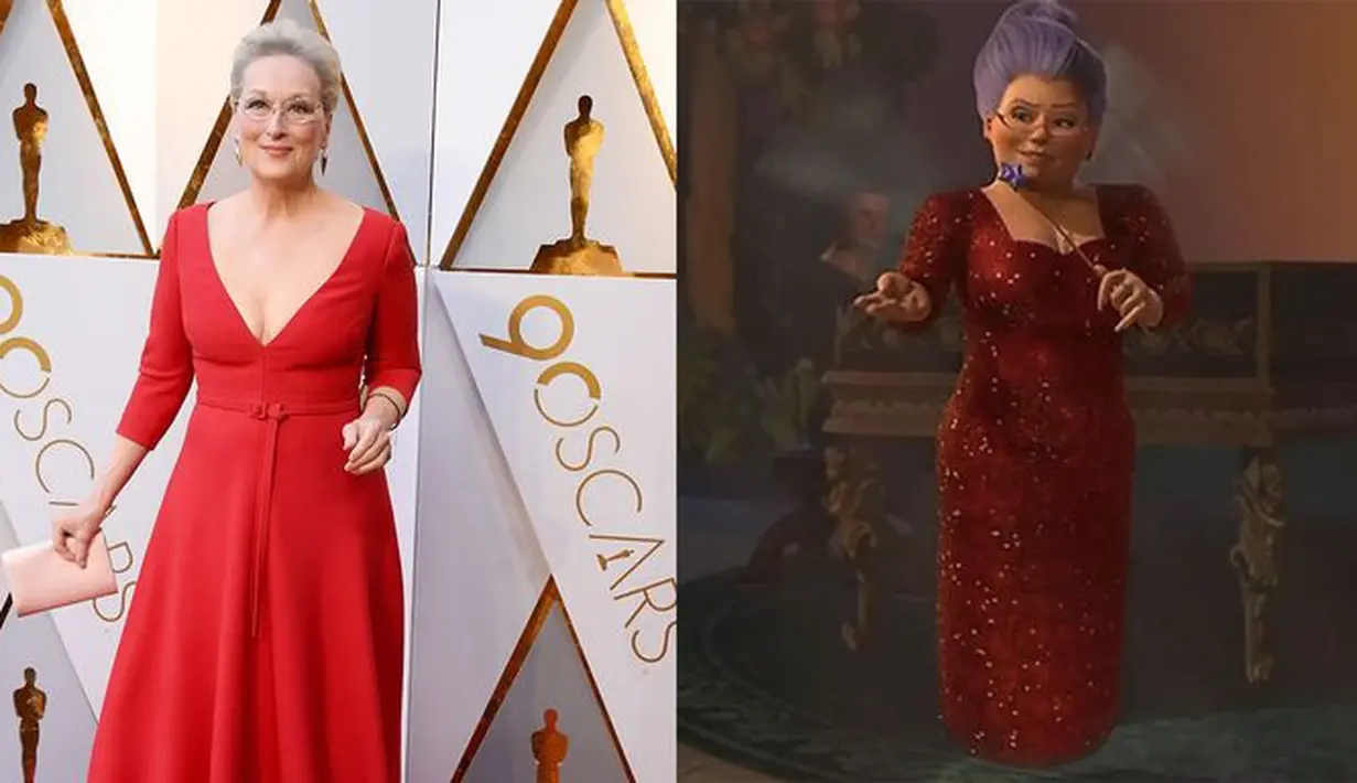 Seorang pengguna Twitter dengan username @towerwhiteDani mengatakan bahwa dirinya merasa bahwa Meryl Streep berbusaa mirip ibu peri di film Shrek. (Getty Image/Cosmopolitan)