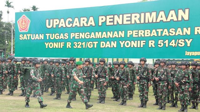 Upacara penerimaan pasukan pengamanan infrastruktur.
