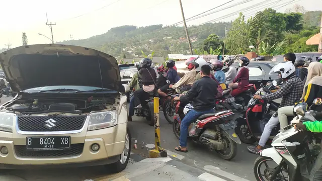 Kawasan Puncak, Bogor mengalami kemacetan, Sabtu (9/11/2019). (Liputan6.com/ Achmad Sudarno)
