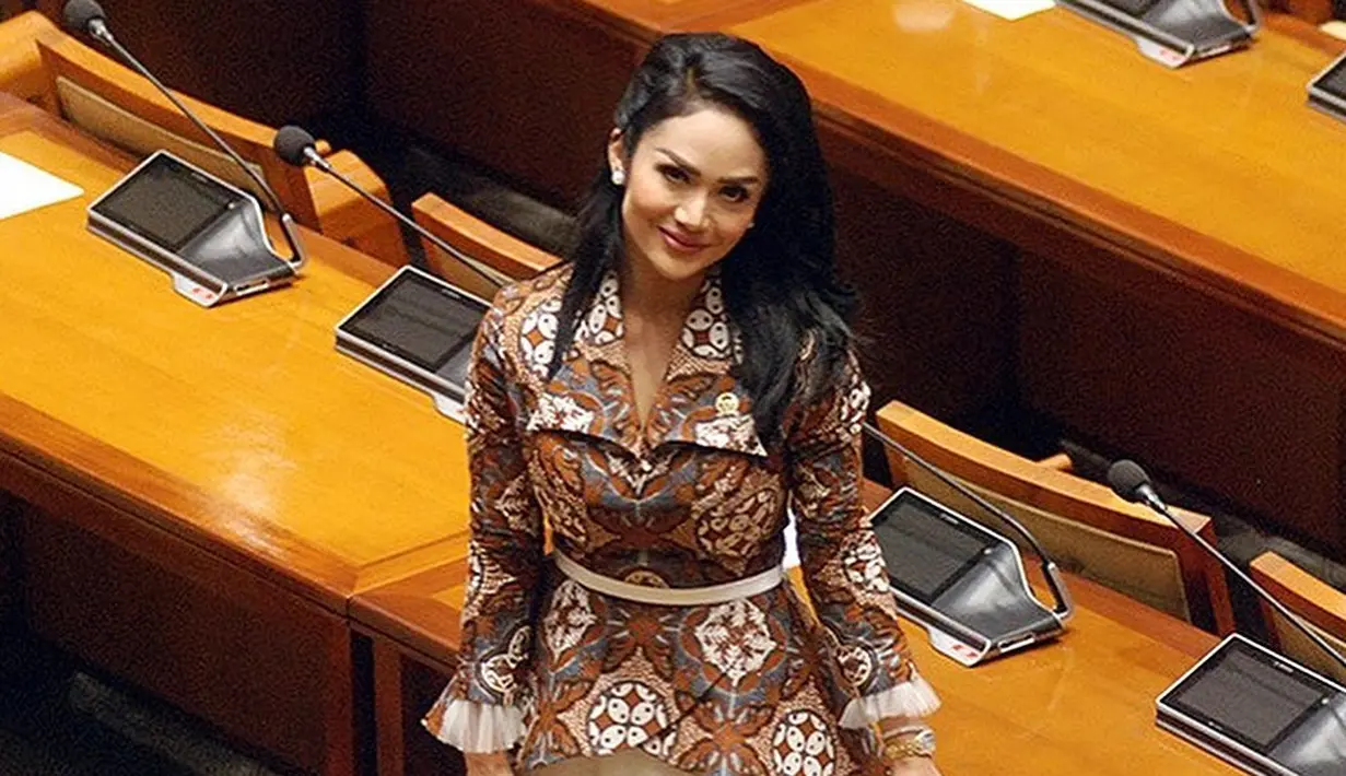 Batik jadi busana etnik minimalis yang digunakan Krisdayanti saat berkantor di DPR. Salah satu pilihan batik yang ia kenakan adalah rancangan desainer Ivan Gunawan yang dipadukan dengan rok putih. Belt putih digunakan untuk membentuk lingkar pinggang yang lebih seksi.