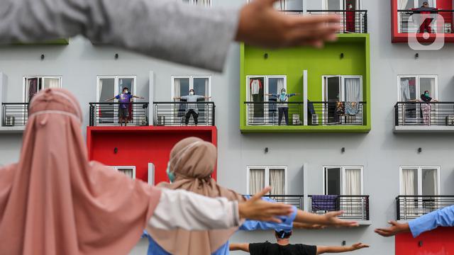 Gerakan Senam Pagi Bersama OTG Covid-19 di Rumah Singgah Karantina Covid-19 Kabupaten Tangerang