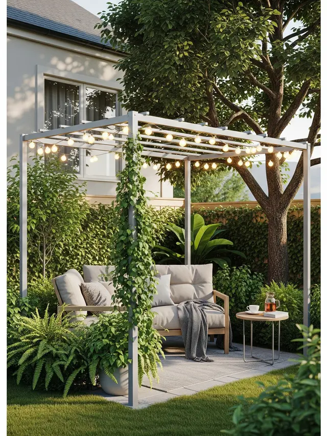 Sudut Taman Kecil dengan Pergola Baja Ringan (Gemini AI)