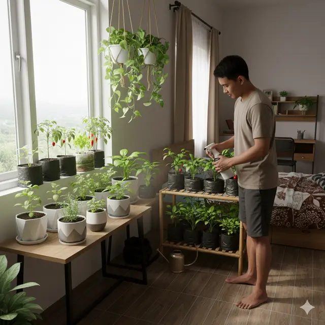 Tips Berkebun Sayur di Dalam Rumah (Foto: Gemini AI)