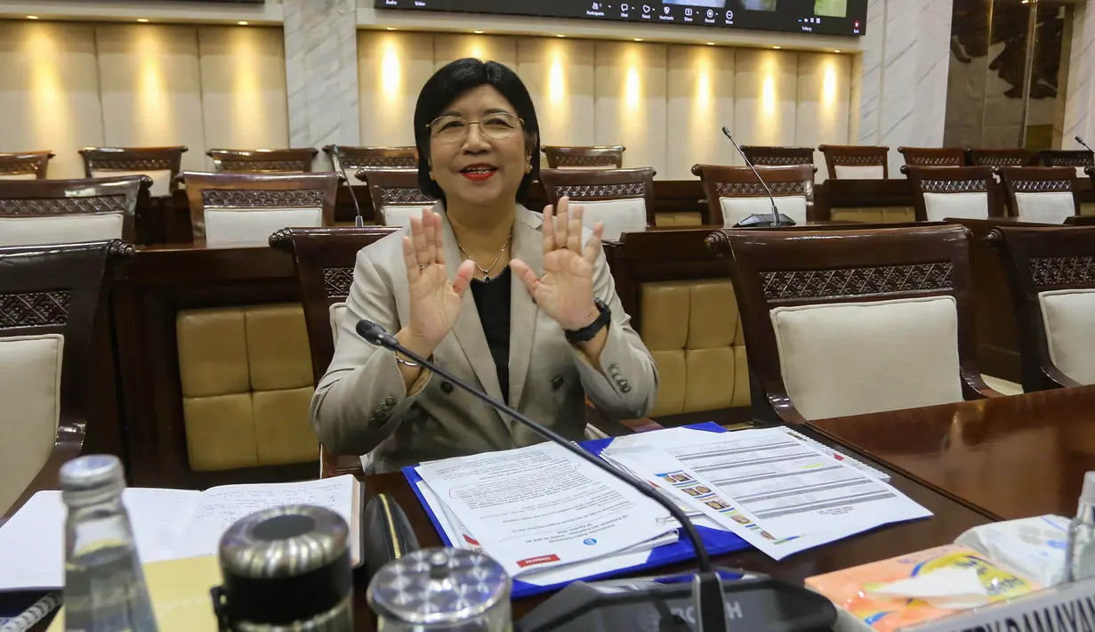 Calon Gubernur Bank Indonesia (BI) Destry Damayanti mengikuti uji kelayakan dan kepatutan (fit and proper test) bersama Komisi XI DPR di Kompleks Parlemen, Senayan, Jakarta, Rabu, 26 Agustus 2026. (KLY/ Arie Basuki)