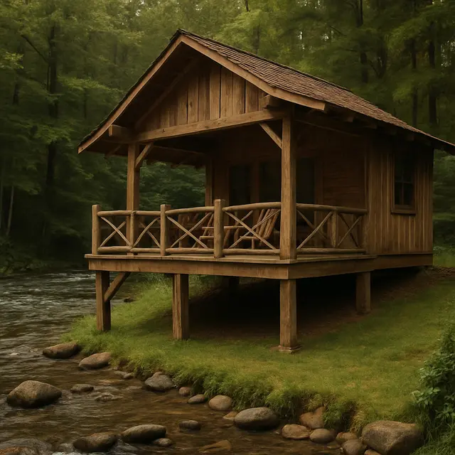 Rumah Panggung Rustic di Dekat Sungai Pinggir Hutan