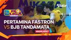 Berita video highlights laga putaran kedua Final Four PLN Mobile Proliga 2023 antara Jakarta Pertamina Fastron melawan Bandung BJB Tandamata, Minggu (12/3/2023) sore hari WIB.