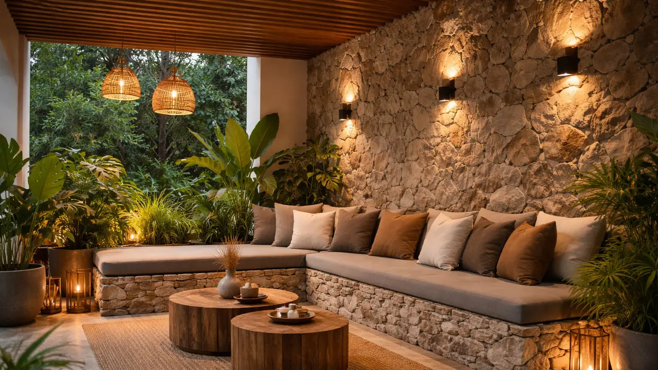 Desain Teras dengan Tempat Duduk Cor Menyatu Dinding (Foto: ChatGPT)
