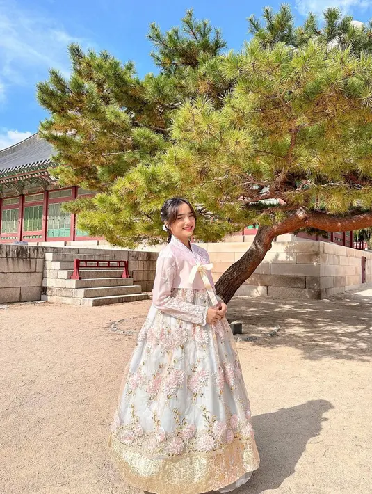 Tampak dalam unggahan terbarunya di Instagram miliknya, Fuji mengenakan pakaian tradisional negeri gingseng, yaitu Hanbok. [@fuji_an]