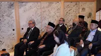 Wakil Presiden (Wapres) Ma’ruf Amin saat melakukan dialog dengan Diaspora Indonesia Pelaku Bisnis Produk Halal yang digelar secara hybrid di Hotel Mitsui Kyoto, Jepang, Selasa (7/3/2023). (Dok. BPMI Setwapres)