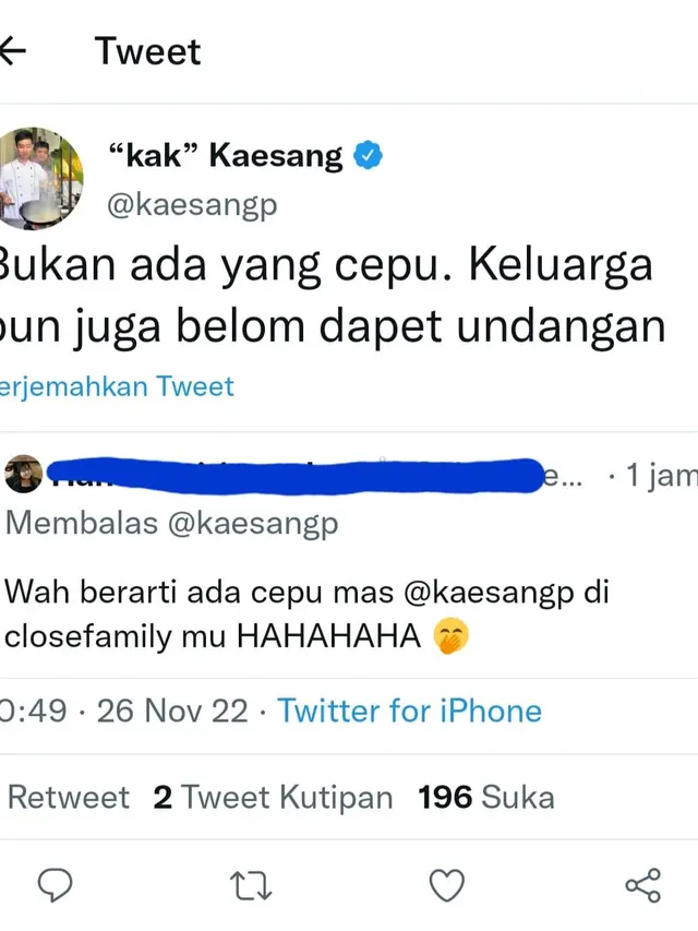 Cuitan Kaesang Pangarep soal undangan resepsi pernikahan di Pura Mangkunegara Solo yang beredar di medsos. (Foto: Dok. Twitter @kaesangp)