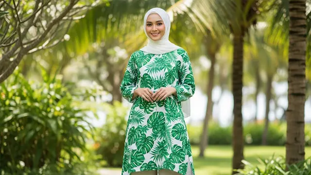 Tunik Motif Tropical Leaf