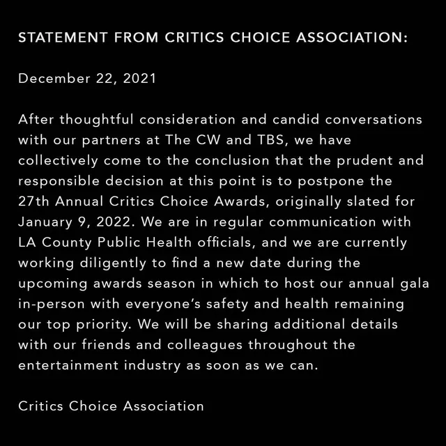 Pengumuman tentang Critics Choice Awards 2022. (Twitter/ CriticsChoice)