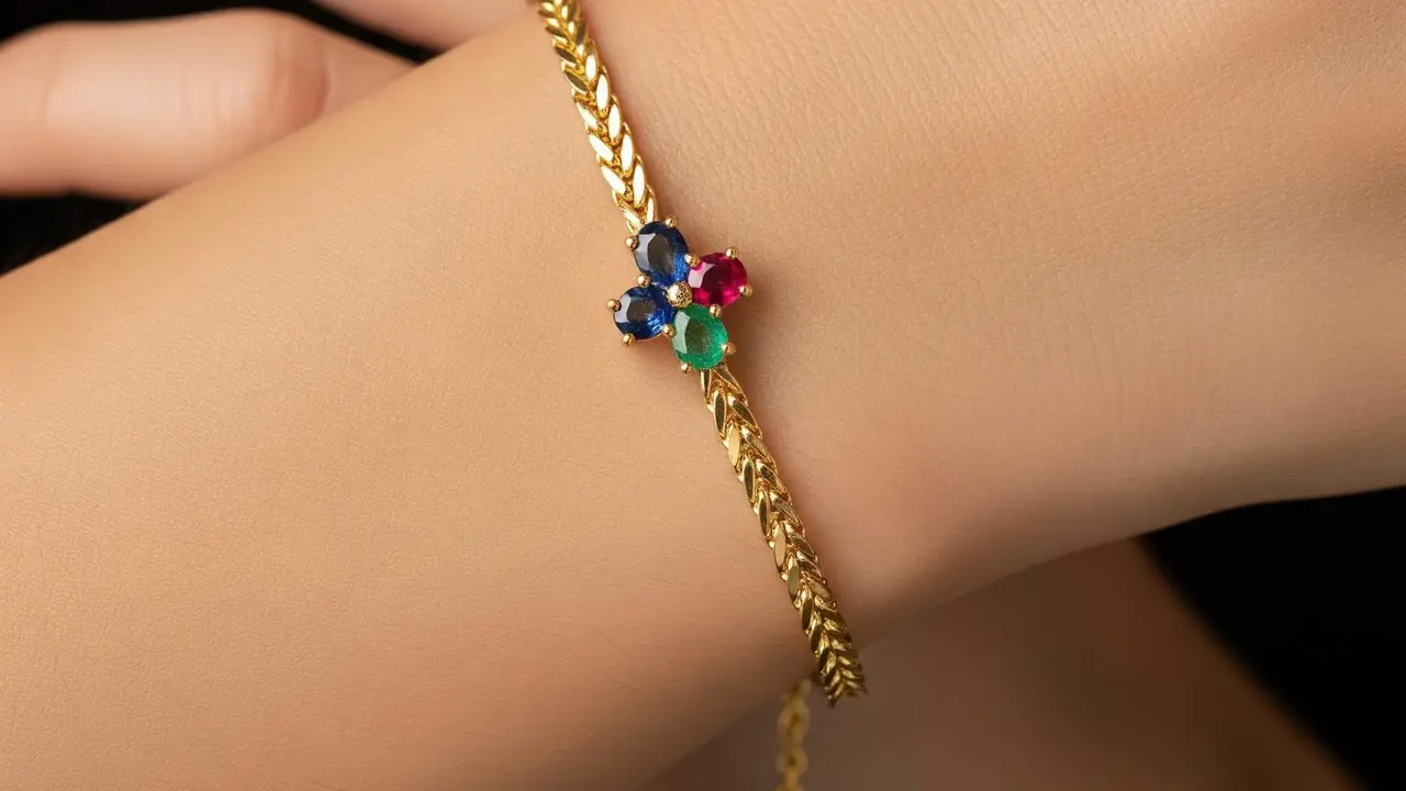 Gelang Emas Model Wheat Chain Kombinasi Batu Kelahiran untuk Hadiah Ulang Tahun