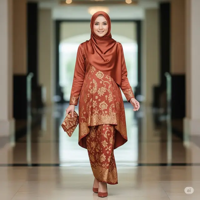 Gamis Satin Elegan Motif Parang