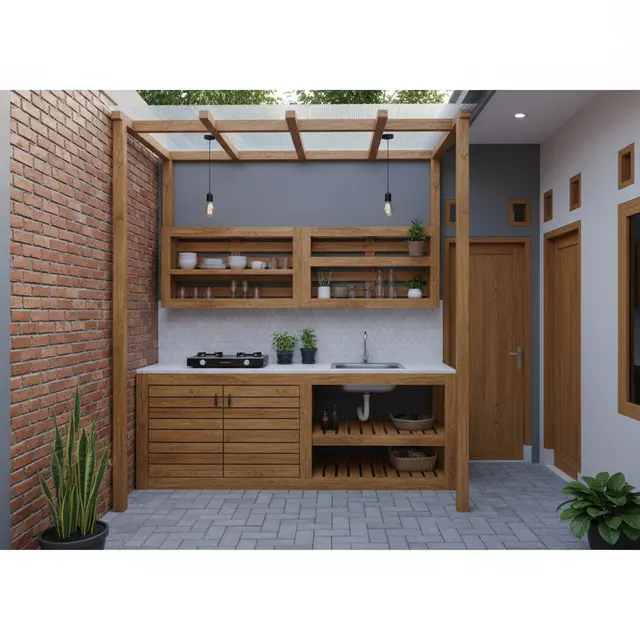 Desain Dapur Outdoor Sederhana yang Cocok untuk Rumah di Gang/Ilustrasi AI