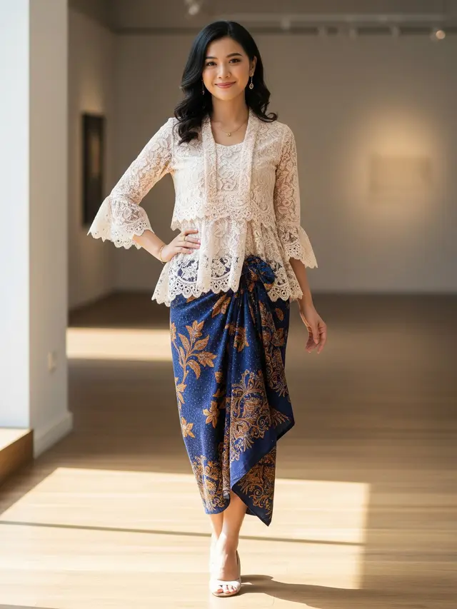 9 Model Atasan Brokat Modern Bawahan Rok Batik Lilit Elegan, Gaya Kondangan Kekinian