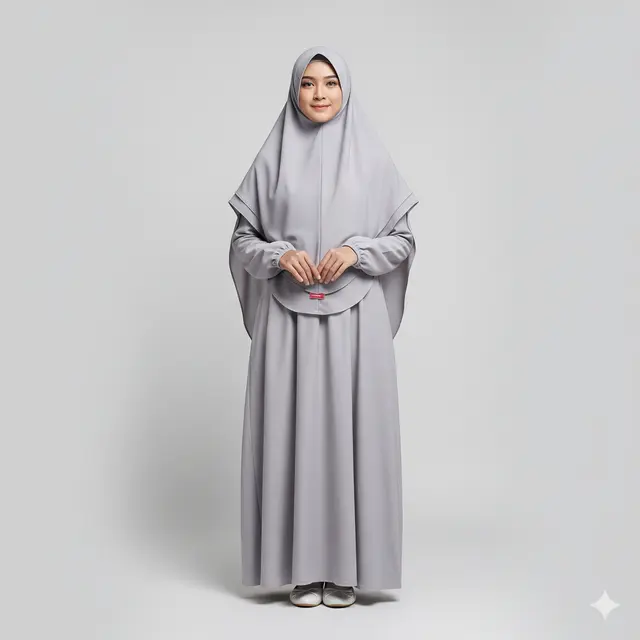 Gamis Kombinasi dengan Khimar Instan Elegan Terbaru 2025. Gemini