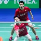 Ganda putra Indonesia Kevin Sanjaya Sukamuljo / Marcus Fernaldi Gideon akan menghadapiChai Biao/Hong Wei dari Tiongkok pada perempat final All England Open 2017 di di Barclaycard Arena, Birmingham, Jumat (10/3/2017) malam WIB. (Humas PP PBSI)