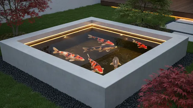 Kolam Ikan Koi Modern dengan Dinding Beton Halus