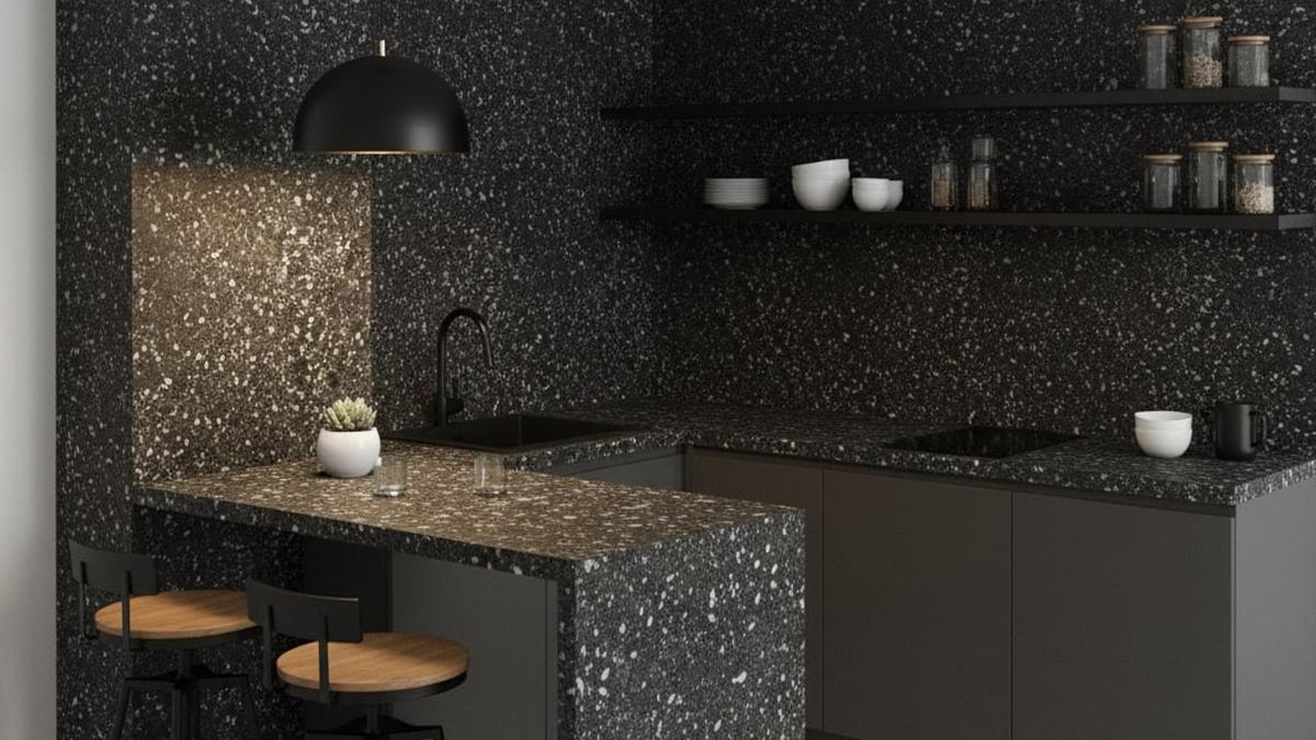 12 Inspirasi Konsep Dapur Ruang Makan Kecil Ala Cafe dengan Granit Imitasi Murah, Estetik, Fungsional, dan Hemat Budget