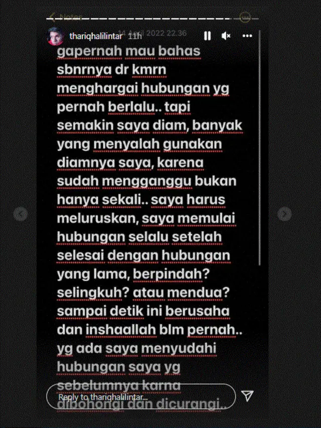 Thariq Halilintar Ungkapkan alasan putus dari sang  mantan kekasih