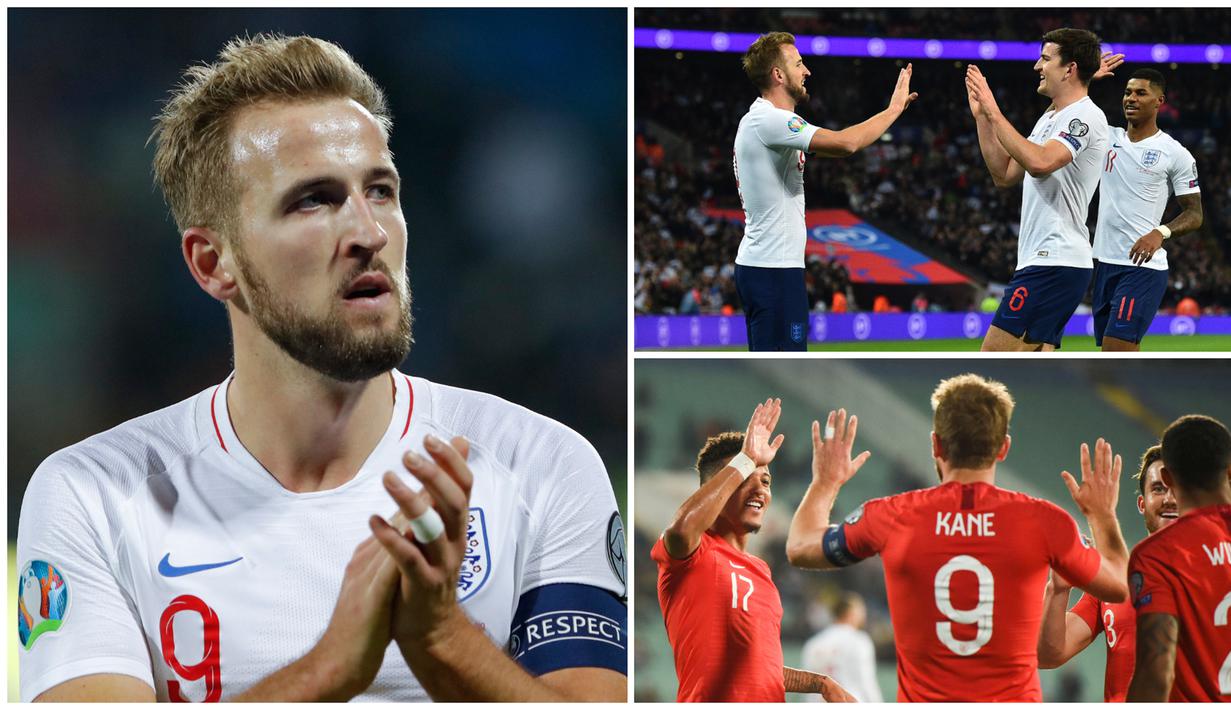 Harry Kane kembali menunjukan kapasitasnya sebagai mesin gol yang menjadi andalan Timnas Inggris. Satu golnya saat melawan Kosovo membuat bomber Tottenham ini menjadi pencetak gol terbanyak Kualifikasi Piala Eropa 2020. (Kolase Foto dari AFP)