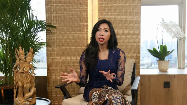 Direktur Utama PT Aviasi Pariwisata Indonesia atau InJourney, Maya Watono dalam sesi wawancara dengan Liputan6.com