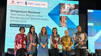 Acara "Simposium Nasional Tata Kelola Migrasi untuk Pembangunan Berkelanjutan di Indonesia" yang fokus membahas soal pekerja migran, diselenggarakan di Jakarta, Selasa (23/7/2024). (Liputan6/Benedikta Miranti)