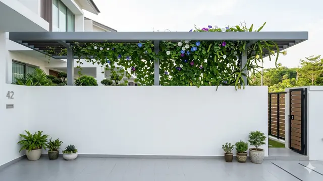 Ide Pagar Rumah Modern dengan Tanaman Rambat yang Tetap Sulit Dipanjat. Gemini