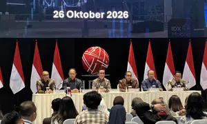 Konferensi Pers Bursa Efek Indonesia (BEI) di Main Hall BEI, Jakarta, Senin (26/10/2026). (Liputan6.com/Tira)