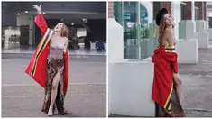 Kenakan kebaya model backless dan dengan belahan di bagian pahanya, penampilan Gabriella Ekaputri dikomentari netizen. Gaby kenakan kebaya warna cokelat yang memadukan brokat untuk atasannya dan batik untuk roknya. Meski banyak yang mengomentari kebayanya, namun tak sedikit netizen yang justru fokus pada pencapaian bintang web series Antare ini. (Liputan6.com/IG/@gabriellaekaputri)