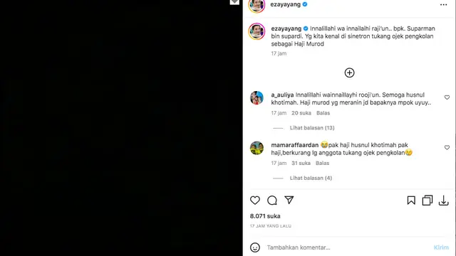 Pemeran Haji Murod dalam sinetron Tukang Ojek Pengkolan Meninggal Dunia. (instagram.com/ezayayang)