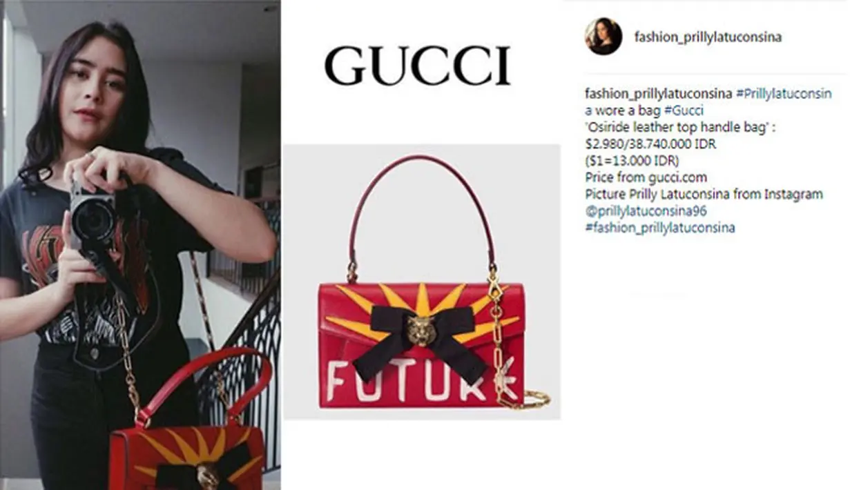 Tas Prilly yang satu ini bermerek Gucci. Tas yang berwarna merah ini berharga Rp 38 juta. (Foto: instagram.com/fashion_prillylatuconsina)