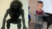 Ilustrasi goblin (kiri). Bocah 3 tahun yang disebut diculik oleh goblin (kanan). (Sumber gambar: Daily Star)