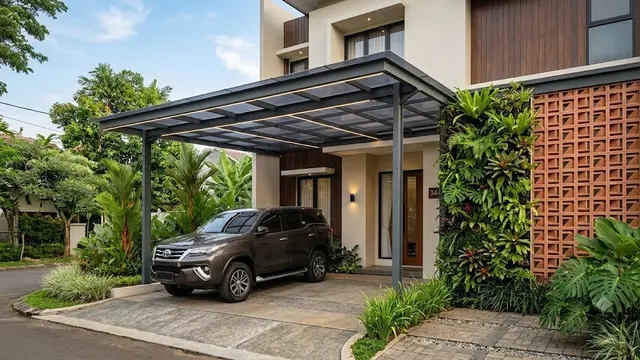 Desain Carport dengan Roster dan Kanopi Baja Ringan (AI Generated)